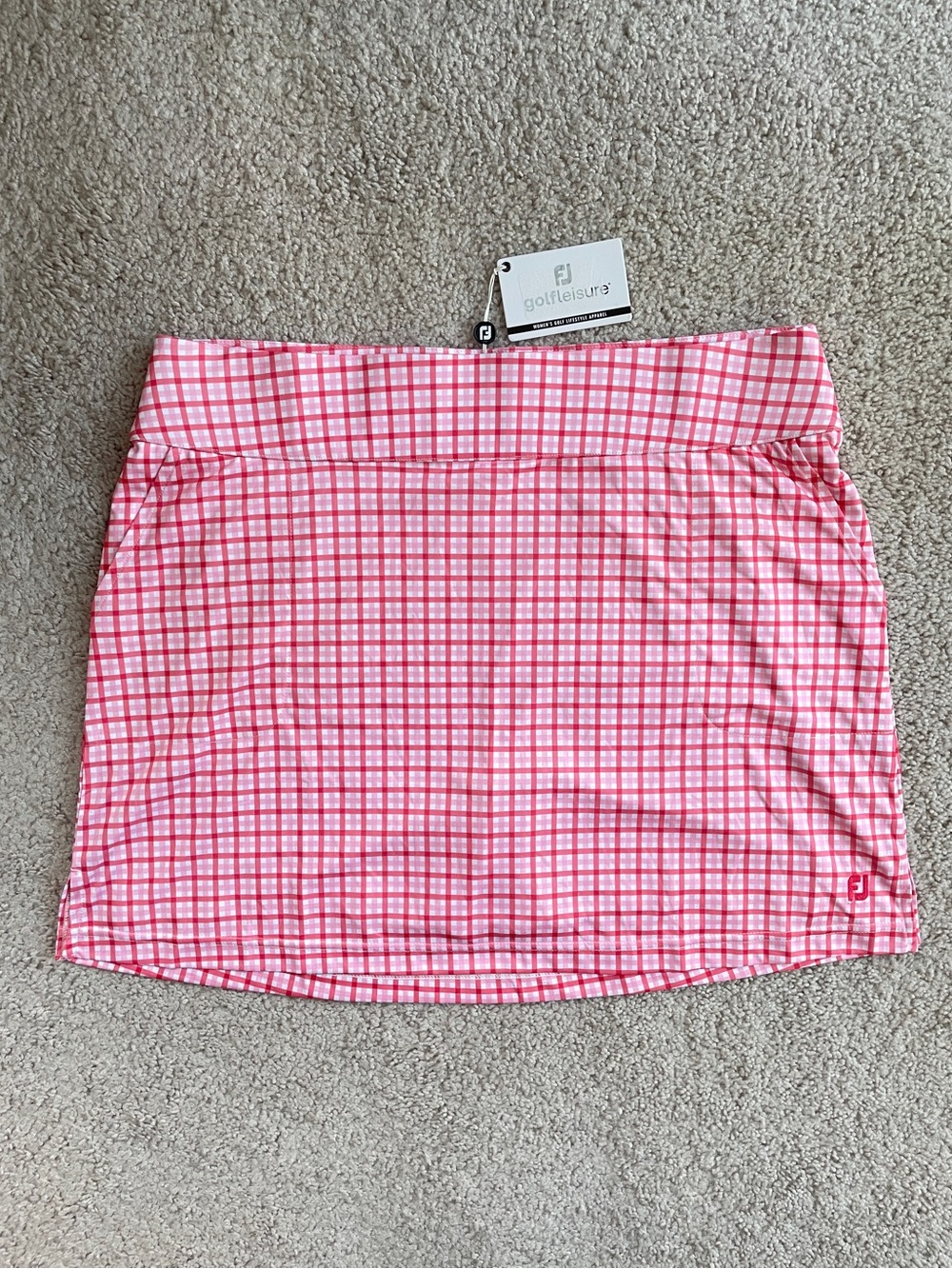 FootJoy Golfleisure Gingham Pink Red White Plaid Athletic Golf Skort Size XL